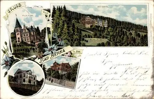 Litho Bad Berka in Thüringen, Harth, Villa Alma, Sanatorium Dr. Starcke, Villa Terrasse