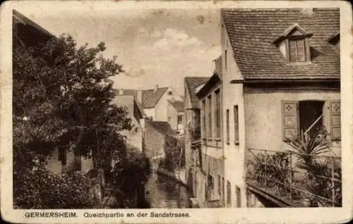 Ak Germersheim am Rhein, Queichpartie an der Sandstraße, Häuser, Wasserweg, Bäume