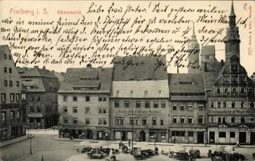 Ak Freiberg in Sachsen, Marktplatz,  Gebäude, Grüße, Handgeschrieben