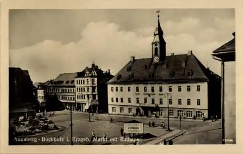 Ak Buchholz Annaberg-Buchholz im Erzgebirge Sachsen, Marktplatz, Rathaus,  Architektur