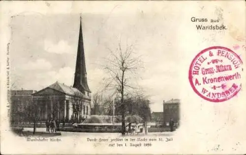 Ak Hamburg Wandsbek, Wandsbeker Kirche vor dem Brand 1898