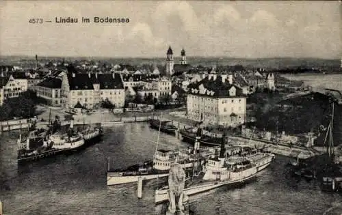 Ak Lindau am Bodensee Schwaben, Panorama von Lindau, Stadtansicht, Bodensee, Schiffe