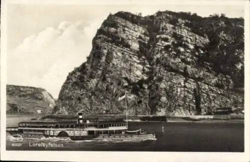 Ak St. Goarshausen am Rhein, Loreley, Loreleyfelsen, Schiff auf dem Rhein