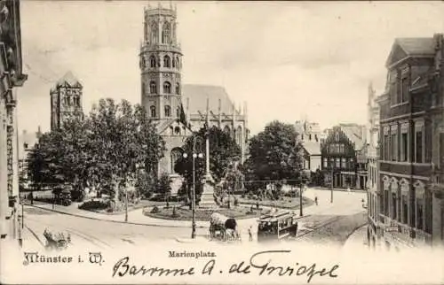 Ak Münster in Westfalen, Marienplatz, Fahzeuge, Bäume, Gebäude