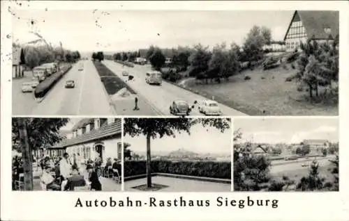 Ak Siegburg an der Sieg, Autobahn-Rasthaus  Straßenansicht, Lkw, Autos, Natur, Menschen