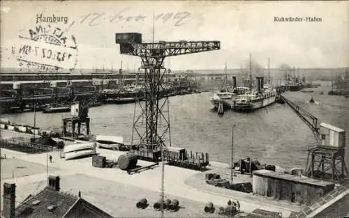 Ak Hamburg Mitte Steinwerder Kuhwerder Kuhwärder,  Kuhwärder-Hafen, Hafenansicht, Schiffe, Kräne