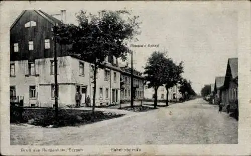 Ak Reitzenhain Marienberg im Erzgebirge, Ulimana's Gastbel, Gruß aus  Erzgebirge, Bahnhofstraße, 