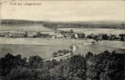 Ak Lettgenbrunn Jossgrund in Hessen, Schwarze und weiße , Dorfansicht, Landschaft, Gebäudekomplex