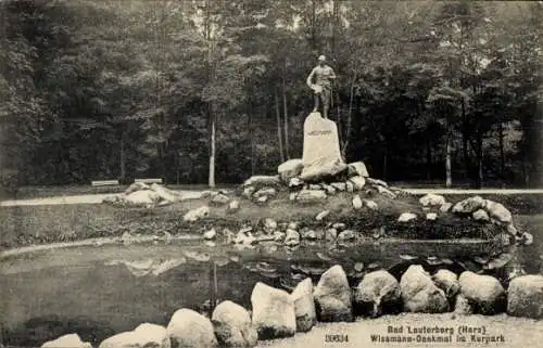 Ak Bad Lauterberg im Harz, Wissmann-Denkmal, Kurpark, Statue eines Soldaten, Natur-Elemente