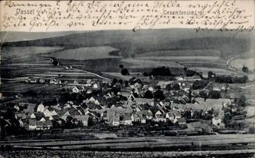 Ak Dassel am Solling, Historisches Dorfpanorama, Häuser, Landschaft, handgeschriebener Text