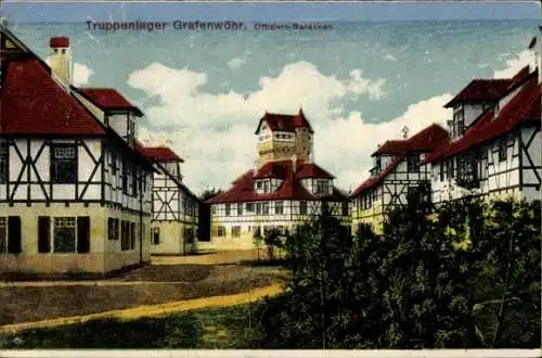 Ak Grafenwöhr in der Oberpfalz Bayern, Truppenlager  Offiziere-Baracken,  Architektur
