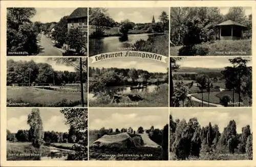 Ak Bad Fallingbostel Lüneburger Heide, Soltauer Straße, Freibad, Böhme, Hermann Löns Denkmal