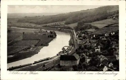 Ak Vlotho an der Weser, Blick vom Amthausberg, Felder, Flusspartie