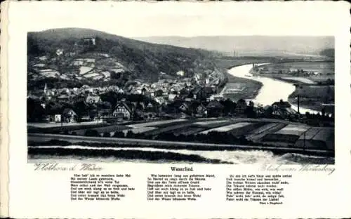 Ak Vlotho an der Weser, Landschaftsansicht, Weserfluss, Vlotho, Gedichttext