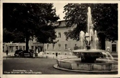 Ak Crimmitschau in Sachsen, Neuer Brunnen, Hindenburgplatz,  1930er Jahre, Echte Fotografie