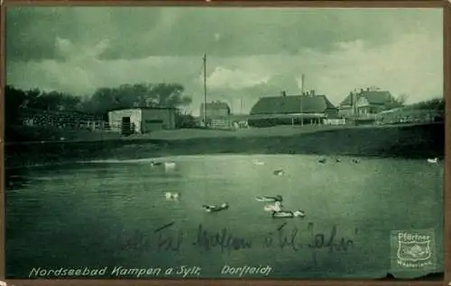 Ak Kampen auf Sylt, Nordseebad Kampen a Sylt, Dorfteich, Enten im Wasser, Landschaft