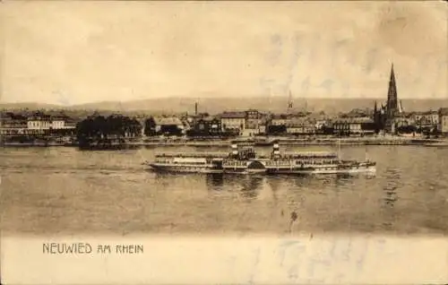 Ak Neuwied am Rhein, Blick auf Neuwied, Rhein, Dampfschiff, Kirche, sepiafarbene 