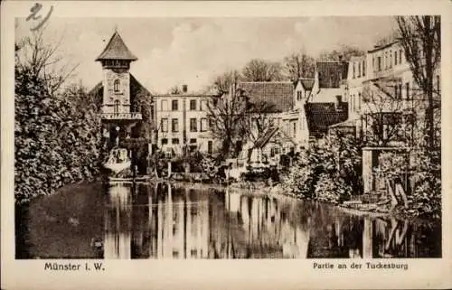 Ak Münster in Westfalen, Münster i. W., Partie an der Tuckesburg, Wasserweg, Häuser, Bäume