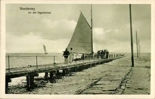 Ak Nordseebad Norderney Ostfriesland, Segelboot, Steg, Wolken, Schiffsverkehr, Nordsee