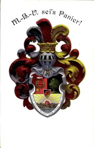 Ak Ronneburg in Thüringen, Wappen, Helm, Dekorationen, Text: M.-B.-V. sei's Panier! 1886