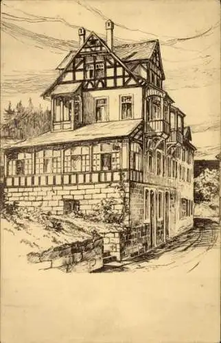 Ak Paulinzella Rottenbach Königsee in Thüringen, Gasthaus Menger, Zeichnung, s Gebäude