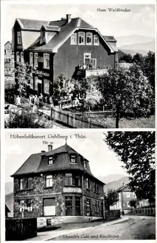 Ak Gehlberg Suhl in Thüringen, Haus Waldfrieden, Konditore Kale, Schmidt's Café, Höhenluftkurort 