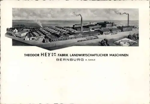 Ak Bernburg an der Saale, Fabrik für landwirtschaftliche Maschinen, Industriegebäude, Rauchschorn