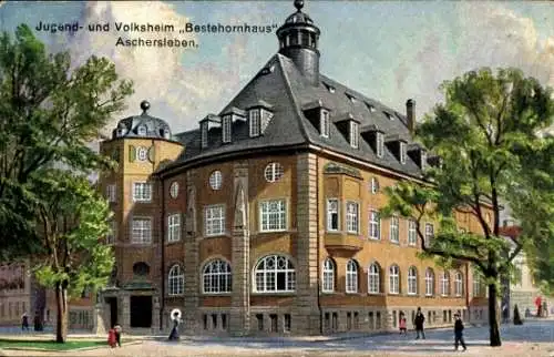 Ak Aschersleben im Salzlandkreis, Jugend- und Volksheim, Bestehornhaus, Historisches Gebäude, Bäu