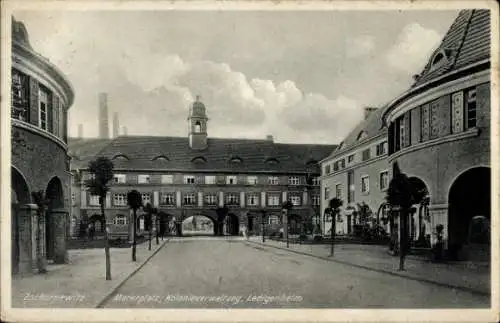 Ak Zschornewitz Gräfenhainichen in Sachsen Anhalt, Marktplatz  Kolonieverwaltung, Ledigenheim,  A