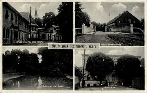 Ak Reinstedt Falkenstein im Harz, Kirche, Neue Selke-Brücke, Amthaus