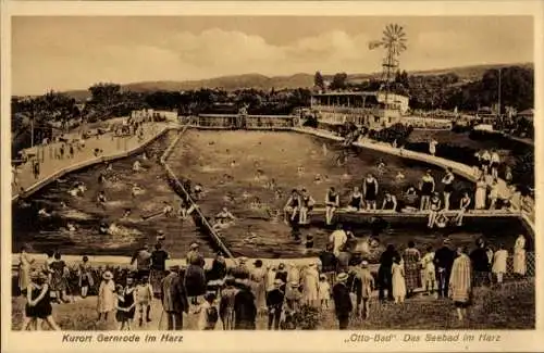 Ak Gernrode Quedlinburg im Harz, Kurort  Schwimmbad, Menschen im Wasser,  