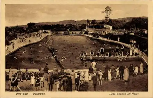 Ak Gernrode Quedlinburg im Harz, Badegäste im Ottobad, Steg, Freibad