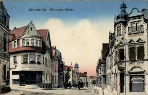 Ak Zeulenroda in Thüringen, Stadtansicht, Schopper-Straße,  Gebäude, farbig, 