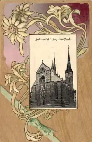 Ak Saalfeld an der Saale Thüringen, Johanniskirche, Gebäude, Blumenmuster, 