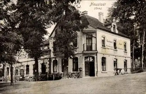 Ak Neunhofen Neustadt an der Orla, Historisches Gebäude, Gastronomie, Bäume, Tischgarnitur