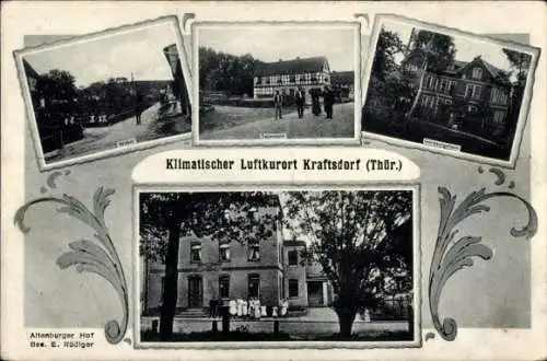 Ak Kraftsdorf in Thüringen, Vorderseite mit Altenburger Hof, Gebäuden, Landschaft, Grüppchen von 