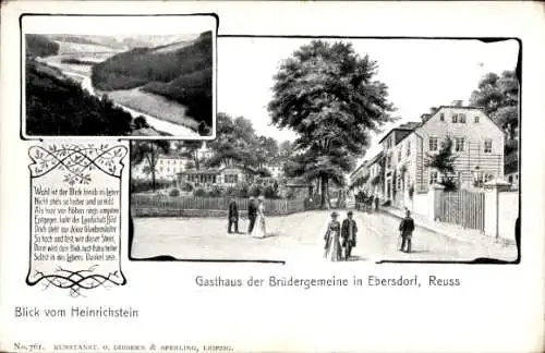Ak Reuß Ebersdorf in Thüringen, Gasthof der Brüdergemeinde, Blick vom Heinrichstein