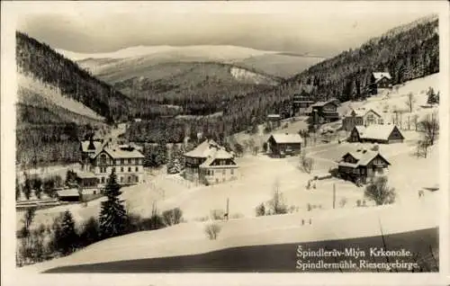 Ak Špindlerův Mlýn Spindlermühle Riesengebirge Region Königgrätz, Elbequelle, pramen Labe, Schnee