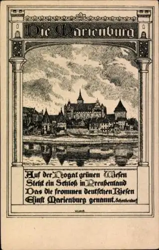 Ak Marienburg Malbork Westpreußen, Schloss in Preußen,  Deutsche Burgen, poetischer Text