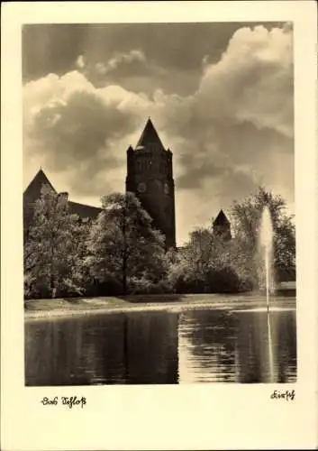 Ak Poznań Posen, Schöne Architektur, Gewässer, Bäume, Wolken, Schwarz-Weiß Fotografie