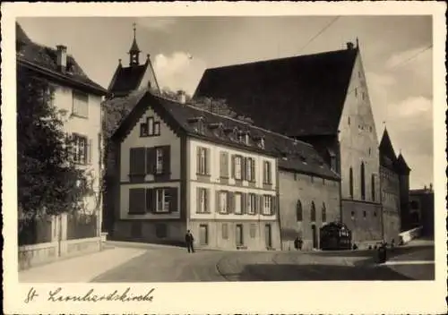 Ak Basel Schweiz, St. Leonhardskirche, Straßenbahn