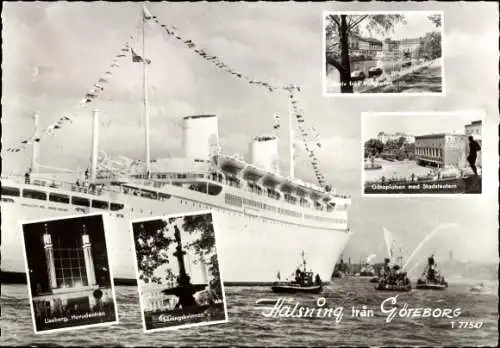 Ak Göteborg Schweden, Schiff, Stadtansicht, Liseberg, Stadsteatern,  Monumente