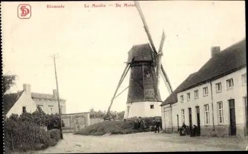 Ak Diksmuide Dixmude Westflandern, Windmühle, ländliche Szenerie,  , schwarz-weiß