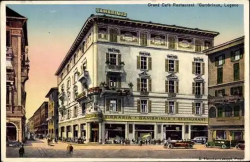 Ak Lugano Kanton Tessin Schweiz, Grand Café Restaurant Gambrinus
