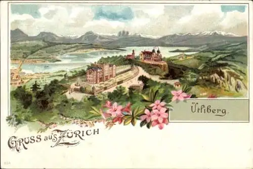 Litho Zürich Stadt Schweiz, Uetliberg, Ütliberg, Panorama