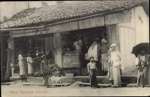 Ak Colombo Ceylon Sri Lanka, Native Boutique,  lokale Menschen, Kinder, Hund