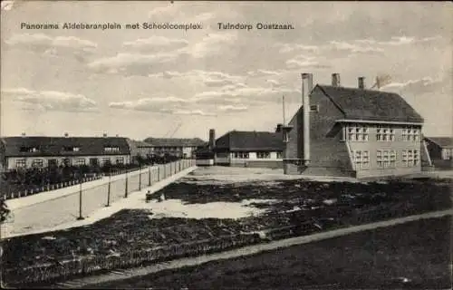 Ak Oostzaan Nordholland, Panorama Aldebaranplein, Schulkomplex, ländliche Gebäude