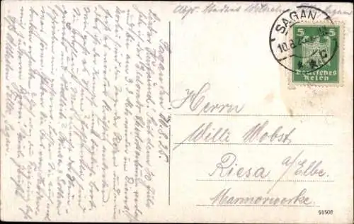 Ak Żagań Sagan Schlesien, Stadtansicht, Nizzaplatz,  Gebäude, Denkmal