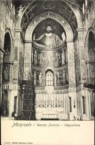 Ak Monreale Sicilia, Kircheninneres, Wandmalerei, Christuskönig, s Gebäude