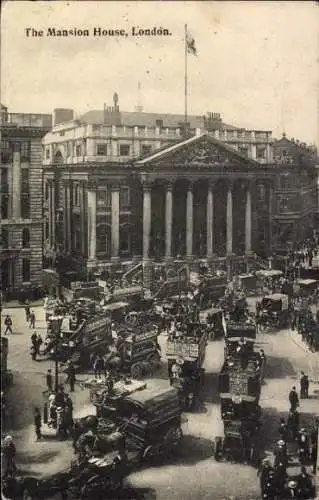 Ak City of Westminster London England, Mansion House,  Gebäude, klassische Architektur, Wagen mit